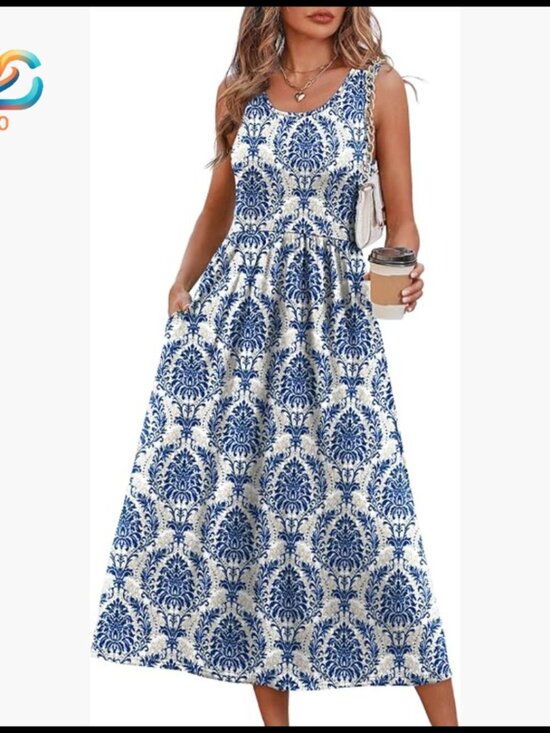 Dresses & Skirts - Flowy Midi Dress with Pockets, Casual Summer Vacation Sundress